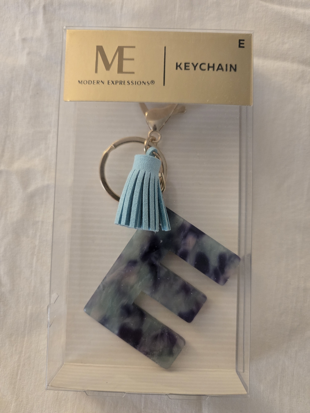 Expressions Blue Tassel and Marbled 'E' Keychain